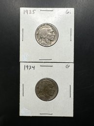 2 Buffalo Nickels 1934, 1935