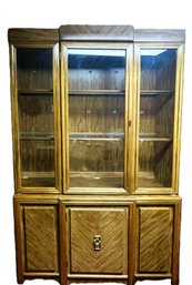 Mid Century Two Piece Hutch-Three Glass Shelves-Single Door Access For Both