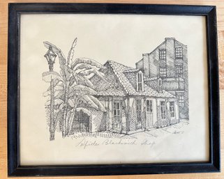 1969 Original Drawing Of New Orleans Landmark Lafitte's Blacksmith Shop Signed Abbot