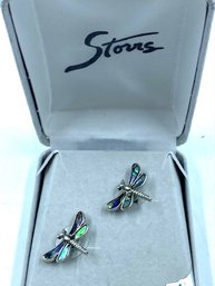 Beautiful Silvertone & Abalone Dragonfly Earrings