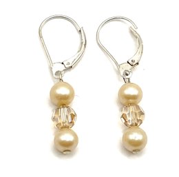 Vintage Sterling Silver Beige Pearl Style Beaded Earrings