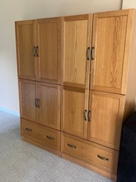Huge Oak Storage / Clothing Cabinet With Adjustable Shelving And Lower Storage Drawers