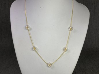 Fabulous Brand New Sterling Silver Necklace With 14K Gold Overlay With Clusters Of Cultured Genuine Pearls