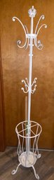 White Country Style Metal Coat Rack And Umbrella Stand With Crown Finial 18x70'