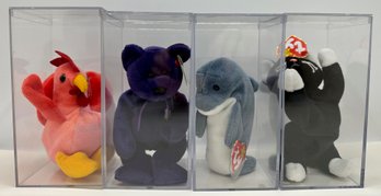 4 Rare Ty Beanie Babies With Tags In Plastic Storage Boxes