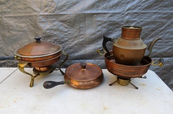A Grouping Of Vintage Copper Chaffing Dishes And More