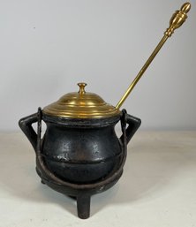 Vintage Cast Iron And Brass Fire Starter Pot, Smudge Stick