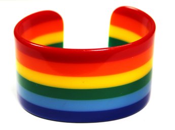 1980s Rainbow Plastic Wide Cuff Bracelet Gay Pride