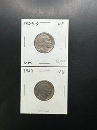 2 Buffalo Nickels 1929, 1929-S