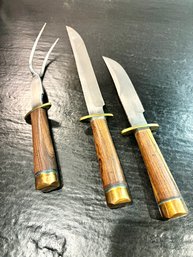 Vintage Carving Knives And Fork By Fred Bizon, Handmade In Mexico