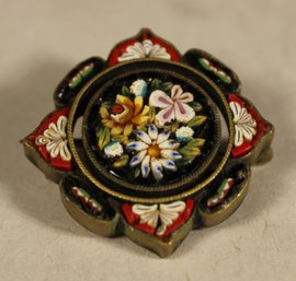 Antique Victorian Micro Mosaic Brooch In Gilt Brass