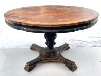 An Antique Inlaid Wood Pedestal Base Extendable Dining Table