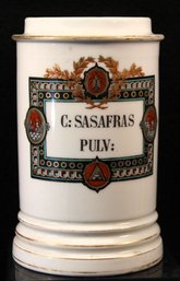 19th Century Spanish Apothecary Jar C: Sasafras Pulv: - No Top