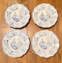 Set Of 4 Antique Blue And White Transferware Plates