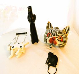 Cool Cat Decor Head, Liquor Bottle, Hook And Puppet