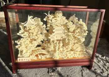 Stunning Large Scale Carved Bone Diorama Of A CHINESE TEMPLE WITH IMMORTALS- 15' Long