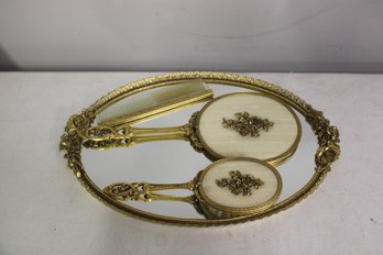 Antique Gold Toned Brass Mirror Tray Brass Handle