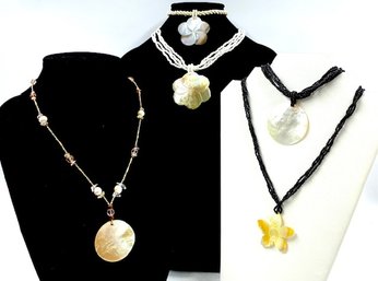 Collection Of 5 Carved Mother Of Pearl/Shell Pendant Necklaces