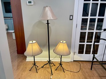 Three Matching Lamps Including One Floor Lamp & Two Table Lamps