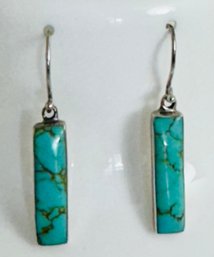 STERLING SILVER AND TURQUOISE DANGLE EARRINGS SIGNED ATI MEXICO