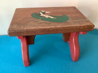 Hand Painted Man In Canoe Step Stool