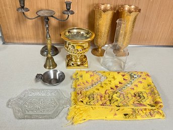 Lot Of Church Objects Including Candelabra