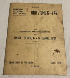 1950 Department Of The Army Truck 2.5 Ton 6 X 6 Cargo M34