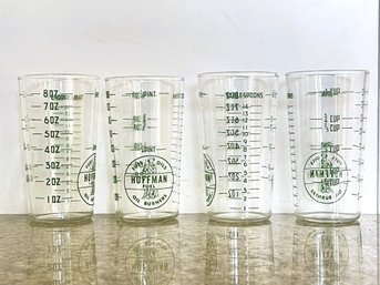 Four Vintage Hoffman Fuel Measuring Glasses-Tablespoons, Ounces, Cup And 1/2 Pint