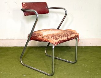 A Vintage Modern Chrome And Leather Arm Chair By The Troy Sunshade Co.