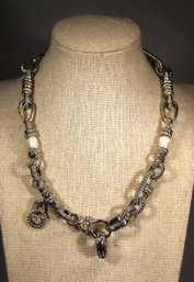 Silver Tone Costume Necklace W Large Genuine Pearls