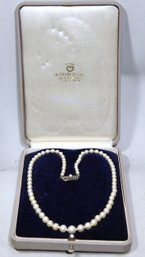 Signed Mikimoto Vintage Genuine Pearl Necklace In Original Box 16' Long