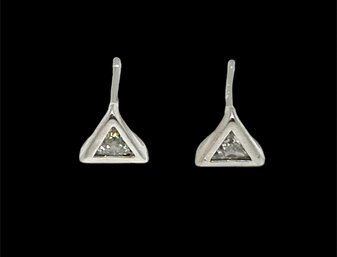 Vintage Sterling Silver Clear Stone Triangle Shaped Stud Earrings