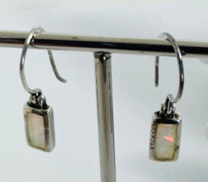 SMALL STERLING SILVER AND OPAL DANGLE EARRINGS