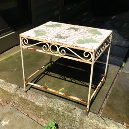 Cute Vintage Style Wrought Iron Table With Butterfly Tiles - Very Cute Table - 15' X 18' X 20' - Very Nice !