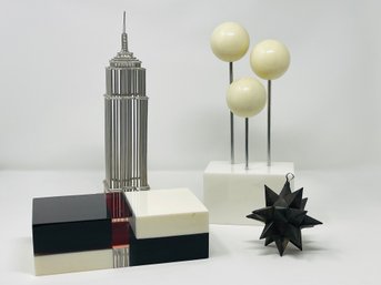 Empire State Building Wire Sculpture, Moravian Star, Mid Century Wire White Ball Sculpture, Lucite Art