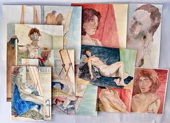 10 George Yourke Original Watercolor Paintings Of Nudes, Unframed