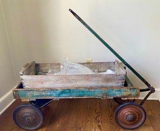 Incredible Antique Wagon With Great Color And Added Wooden Trowle For Plants And Flowers