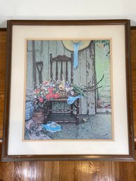 Spring Flowers Norman Rockwell Art Print 21.5x24.5 Matted Framed