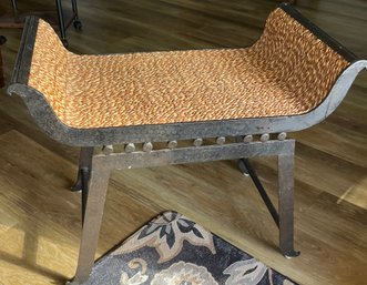 Curule Style Woven Rattan And Iron Stool