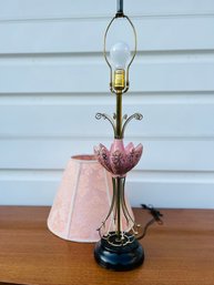 Mid Century Pink Ceramic Lamp With Pink Rose Lamp Shade