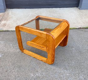 Vintage Lou Hodges Style Bentwood Oak And Glass Side Table