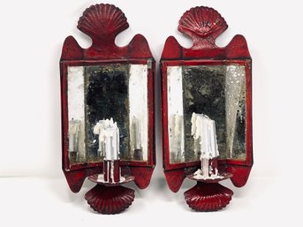 A Pair Of Tole Scallop Shell Reflector Candle Sconces