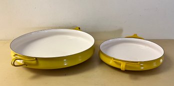 2 MCM Vintage 1950s Dansk Kobenstyle Yellow Pans ~ Enamel Cookware ~