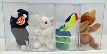 4 Rare Ty Beanie Babies With Tags In Plastic Storage Boxes