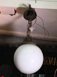 Antique White Glass Globe Hanging Light Fixture - Brass Cap & Chain - From Old 5 & 10 Store In Norwalk