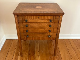 Unique 4 Drawer Side Table Or Sewing Chest -Burled Wood With Inlays