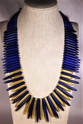 Signed Kenneth Lane Vintage Gold Tone Blue 'tooth' Beaded Necklace