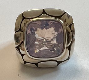 DESIGNER JOHN HARDY FACETED LAVENDER MOON QUARTZ BATU STERLING SILVER RING