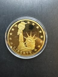 American Mint Symbols Of Freedom, Statue Of Liberty Layered In 24k Gold Commemorative Coin W/COA