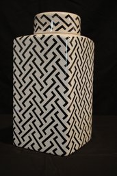 Lidded Ceramic Jar With Zig Zag Design